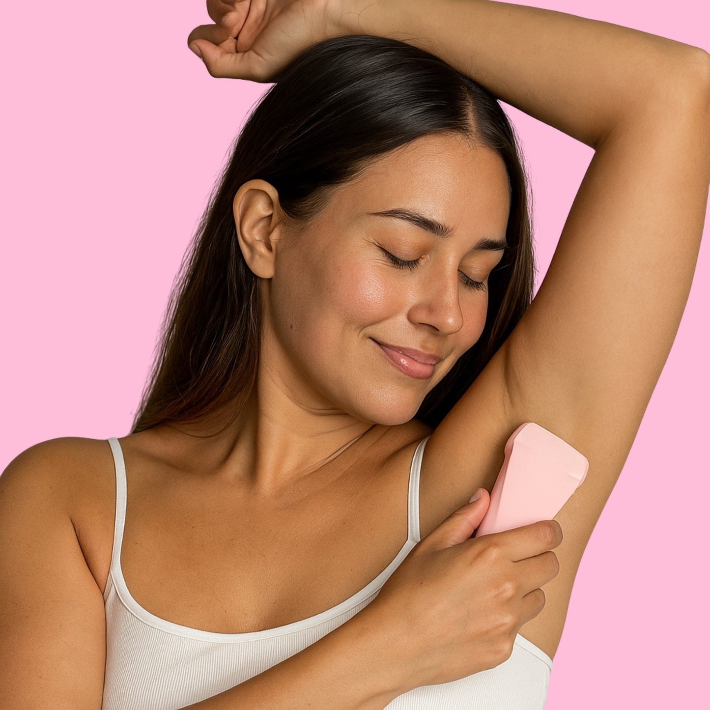 Woman using π¦πΉπ²π²πΈππΉπΆπ±π² π£πΏπΌ for pain-free shaving, showing soft skin and a skin-safe design.