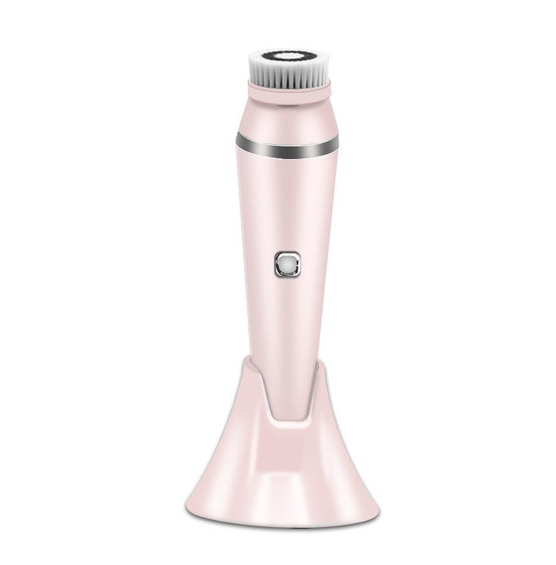 Facial Cleansing Brush in pink on a stand, designed for effective facial cleansing and skincare routines.